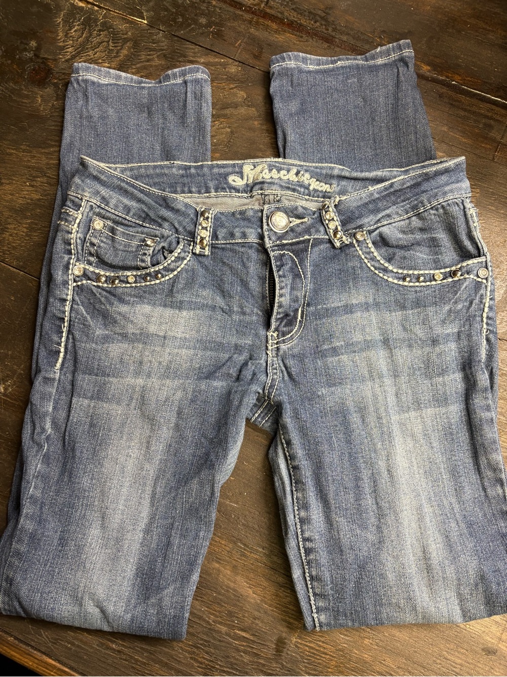 Miss Chic Jeans Women's Faded Blue Skinny Jeans with Studded Pockets
